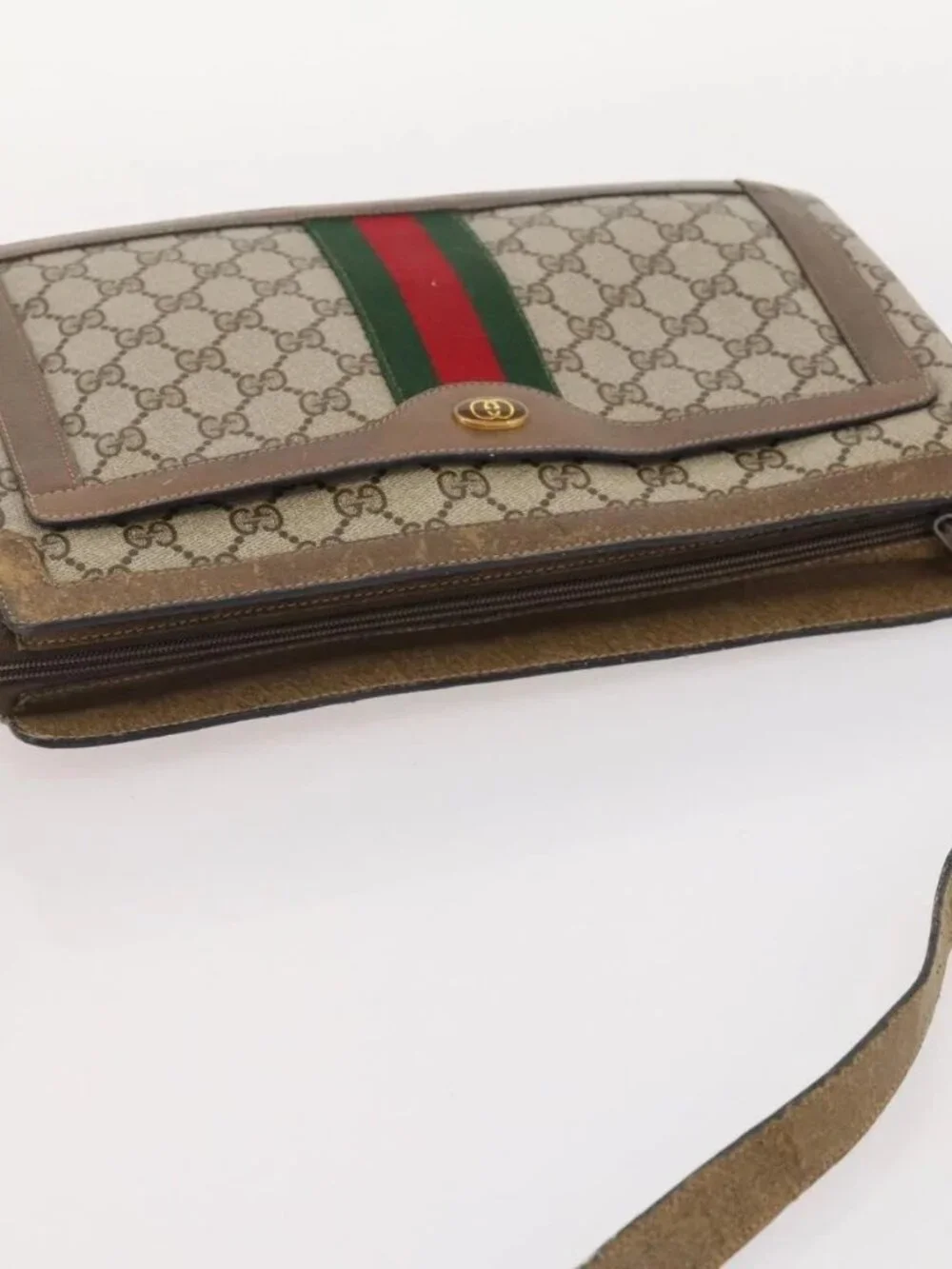 GUCCI GG Supreme Web Sherry Line Bag PVC Beige Gold 14 02 013 Auth INZ070